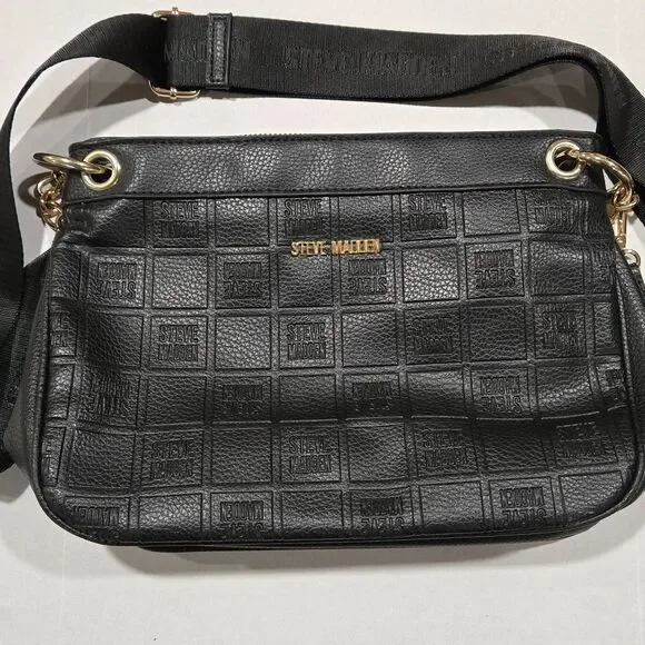 Steve Madden BCARRIE Crossbody Bag - Black Checkerboard Embossed Logo - Picture 1 of 12